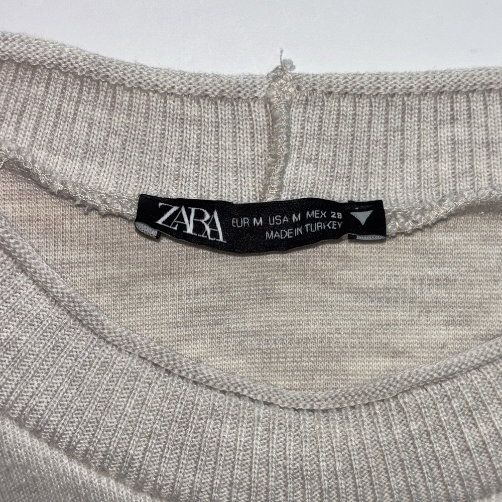 Zara Short Sleeve Cream Beige Knit Mini Dress Women's Size Medium M Pullover - Picture 3 of 7